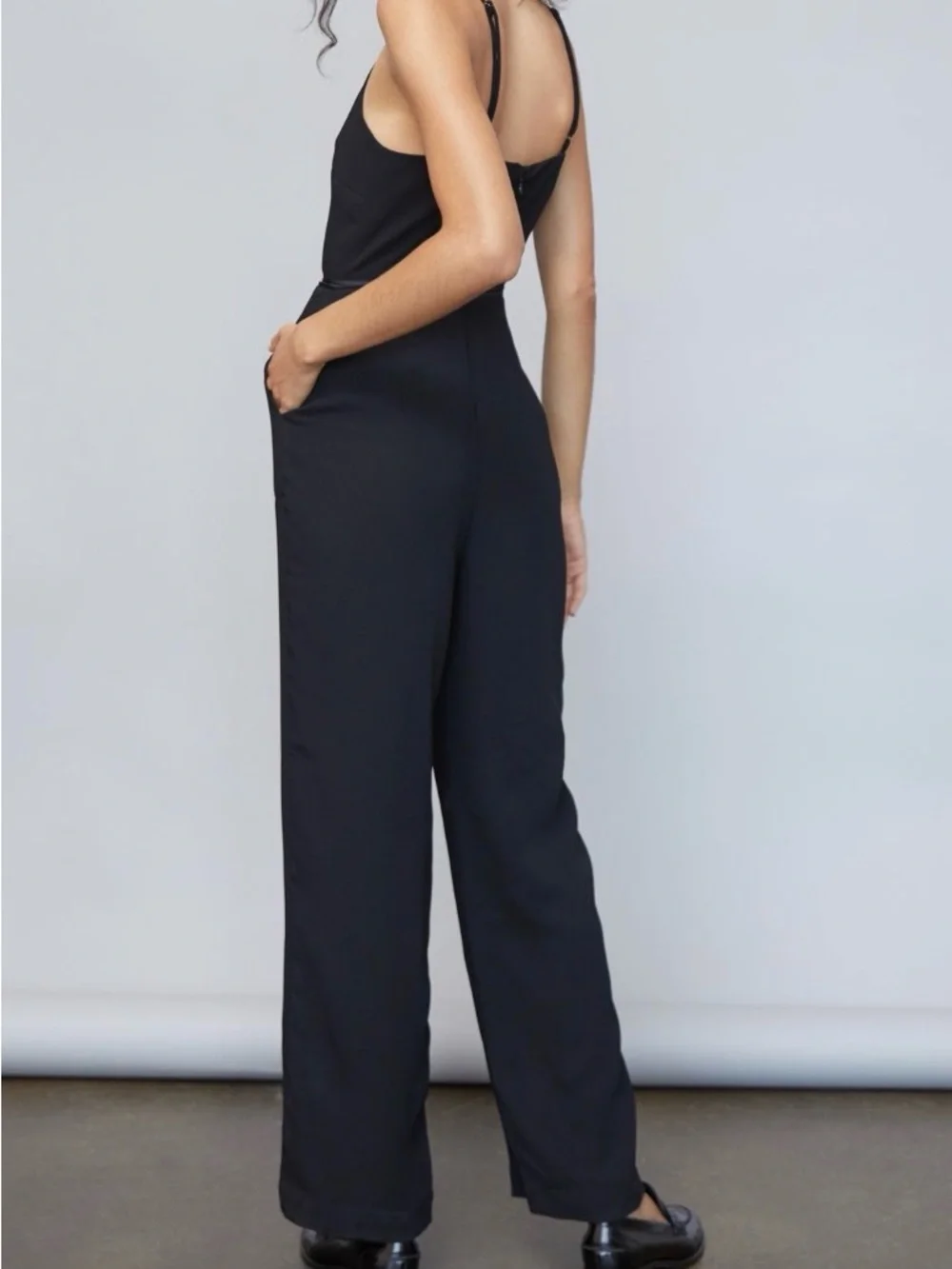 Maeve Anthropologie Magdalena Jumpsuit Classic Black Spaghetti-Strap Size 10
